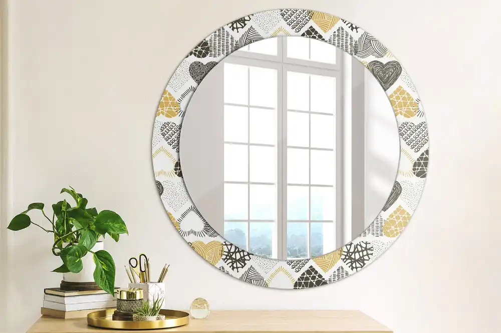 Round mirror frame with print Hearts Doodle Style