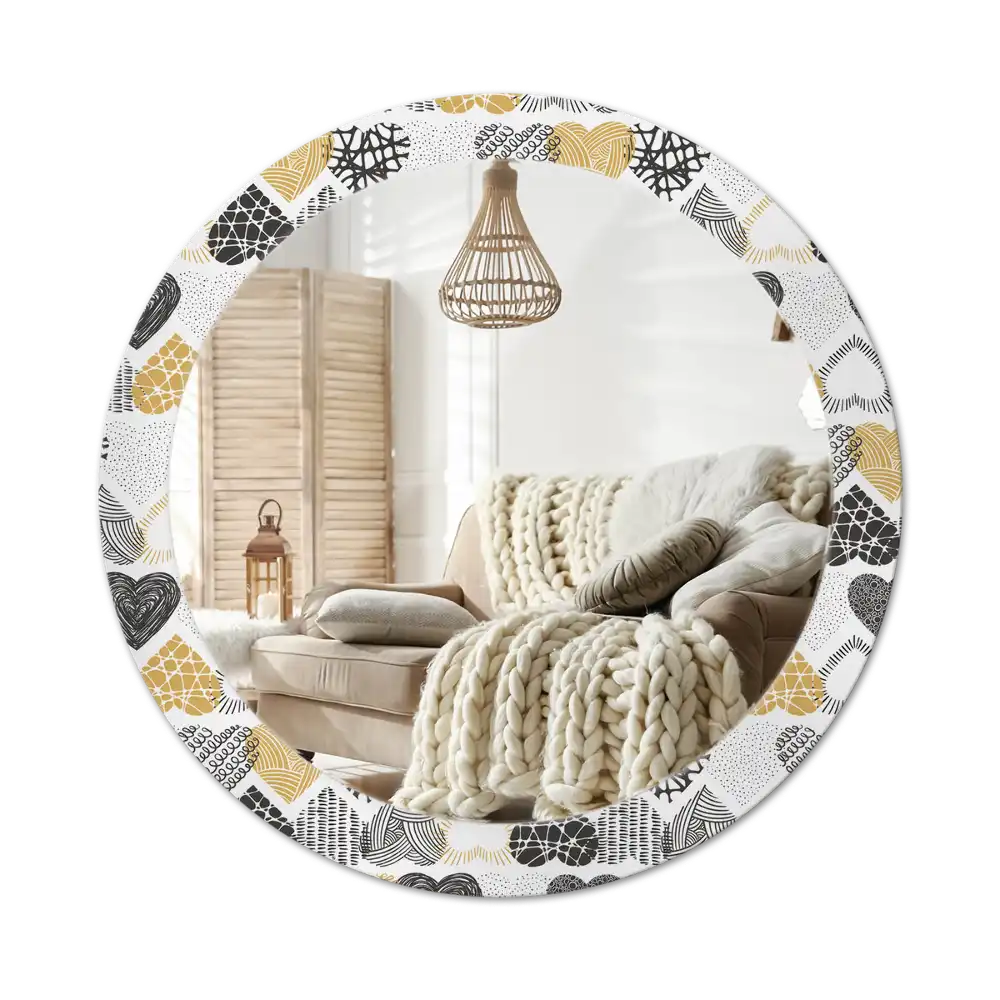 Round mirror frame with print Hearts Doodle Style