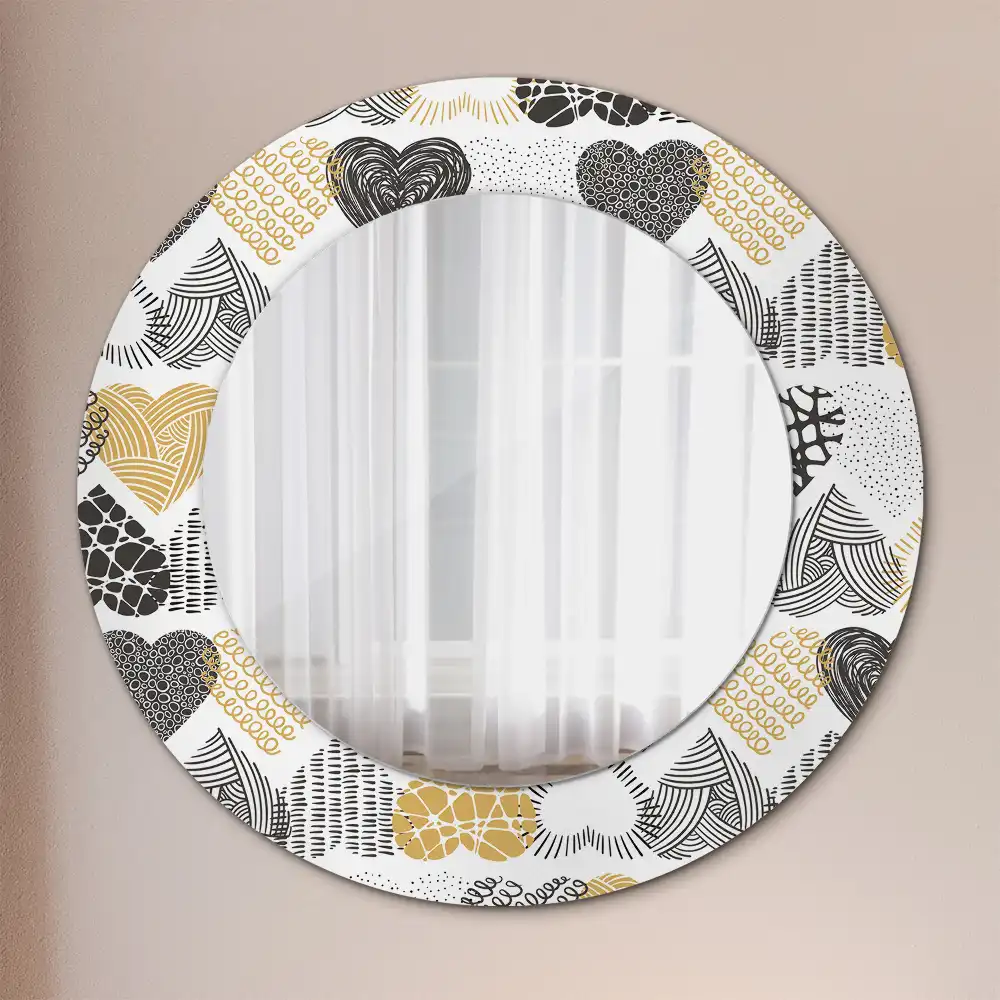 Round mirror frame with print Hearts Doodle Style