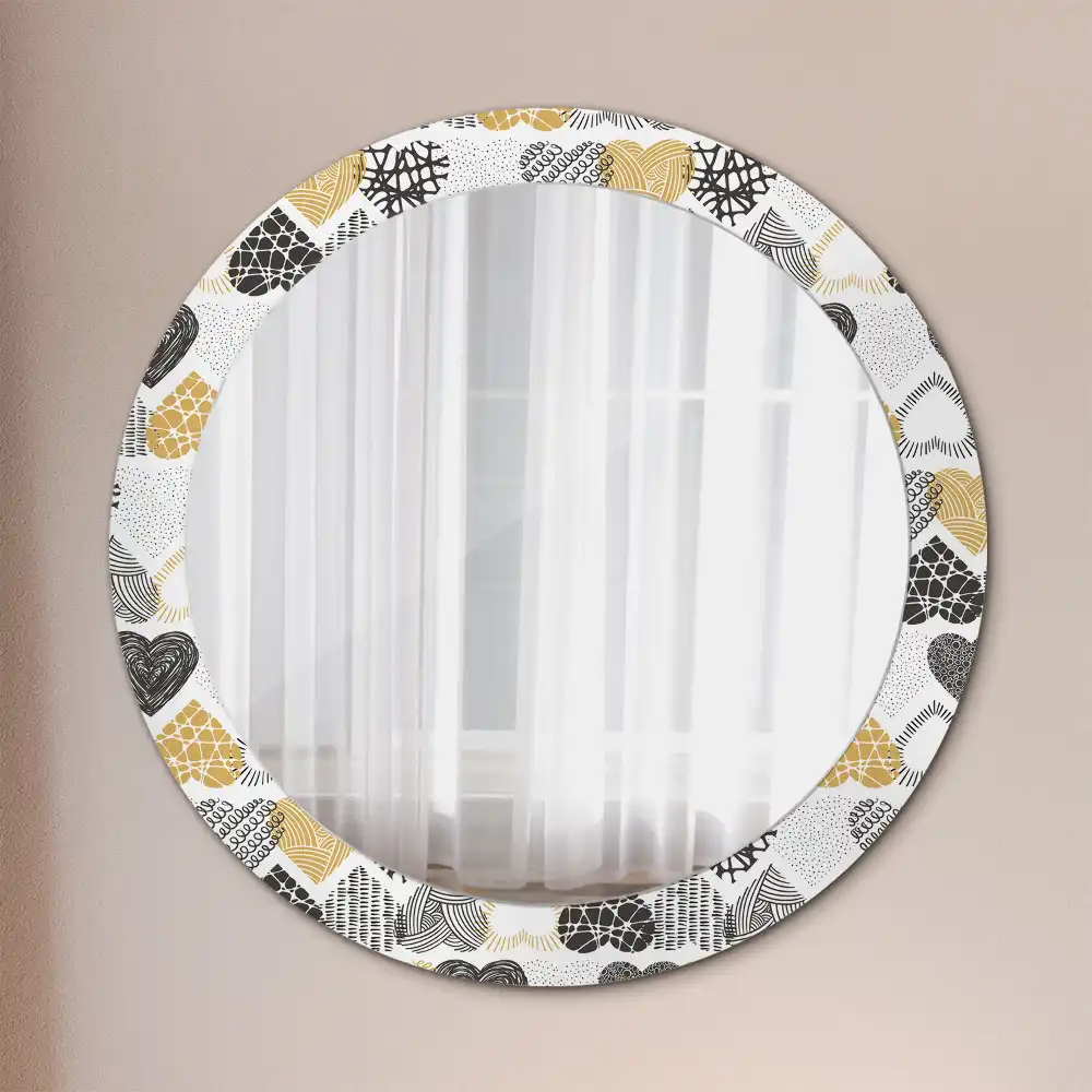 Round mirror frame with print Hearts Doodle Style