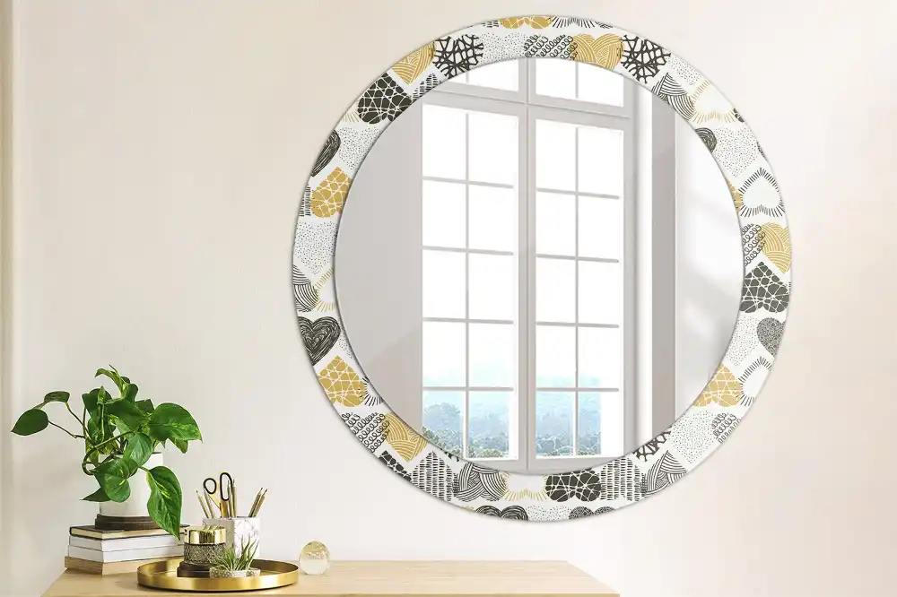 Round mirror frame with print Hearts Doodle Style