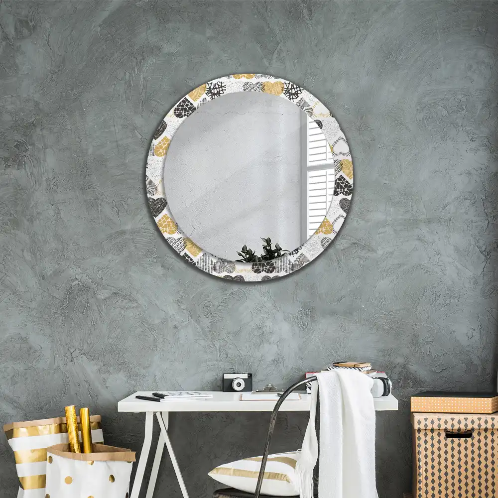 Round mirror frame with print Hearts Doodle Style