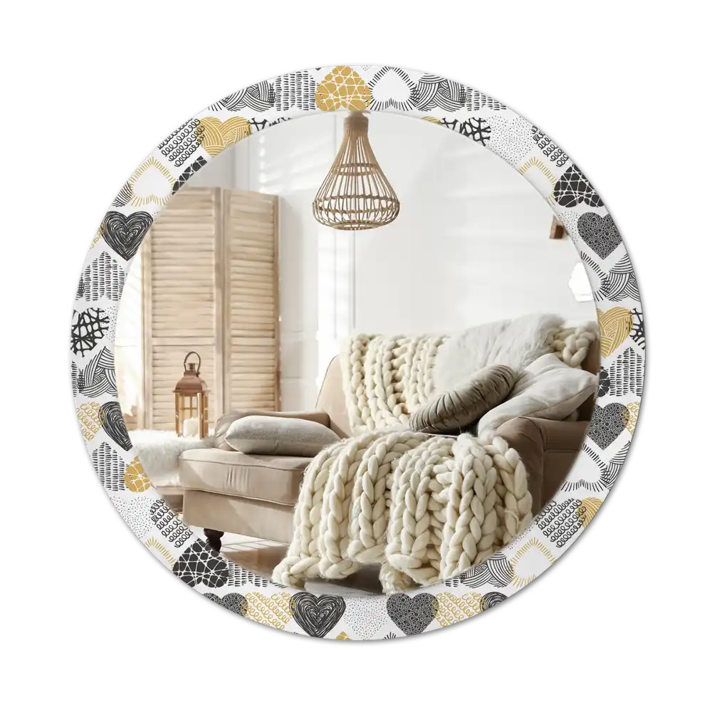 Round mirror frame with print Hearts Doodle Style