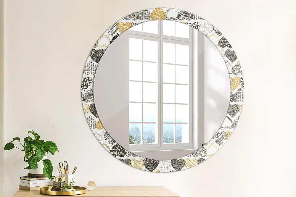 Round mirror frame with print Hearts Doodle Style