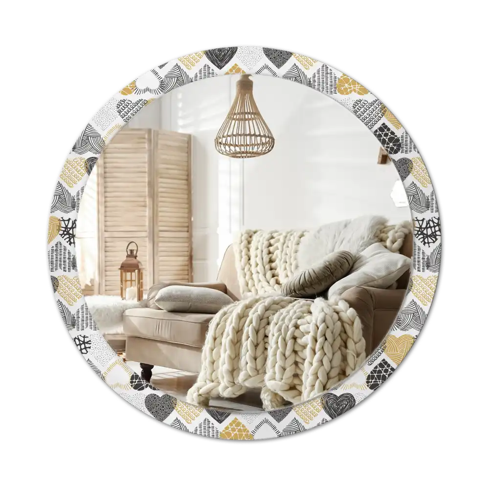 Round mirror frame with print Hearts Doodle Style
