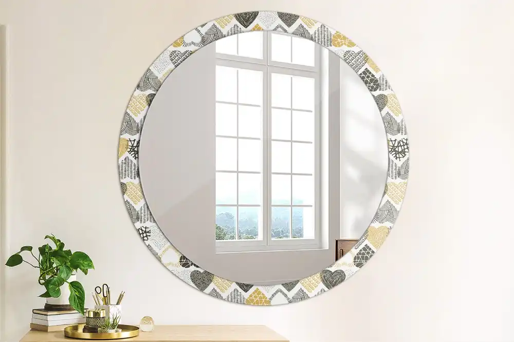 Round mirror frame with print Hearts Doodle Style