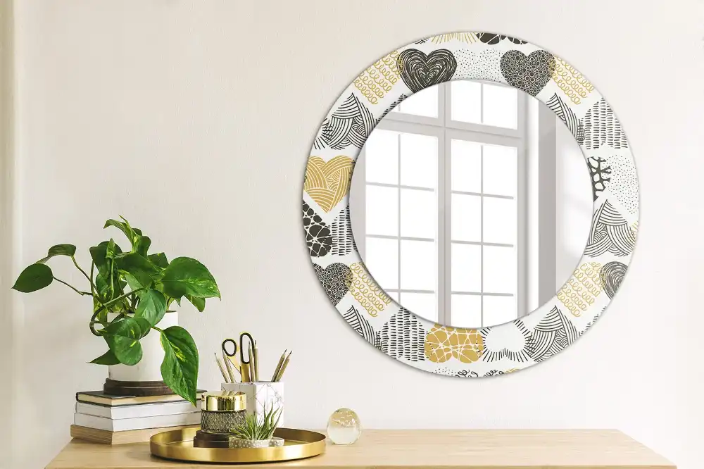 Round mirror frame with print Hearts Doodle Style