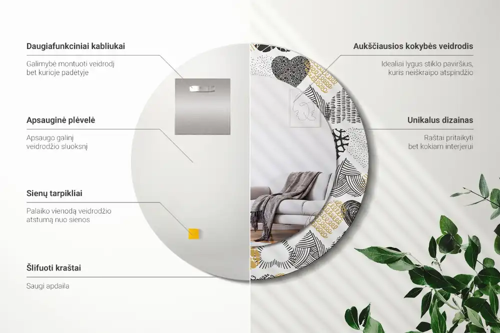 Round mirror frame with print Hearts Doodle Style