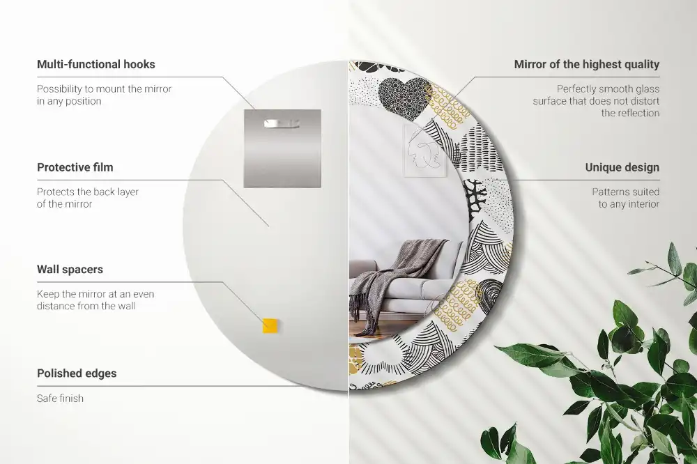 Round mirror frame with print Hearts Doodle Style