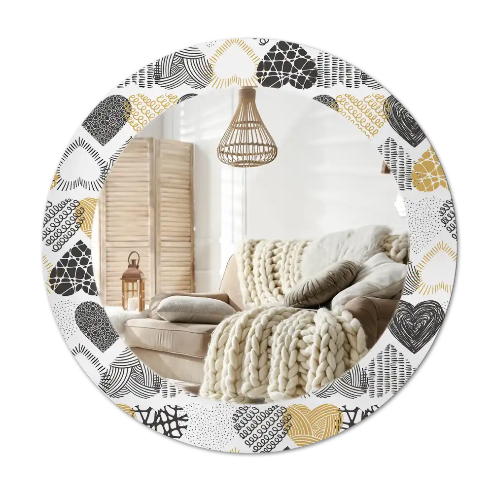 Round mirror frame with print Hearts Doodle Style
