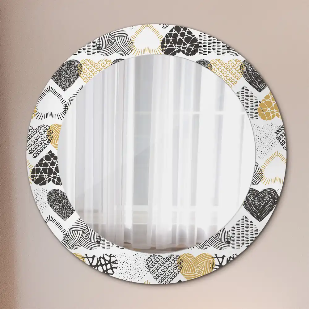 Round mirror frame with print Hearts Doodle Style