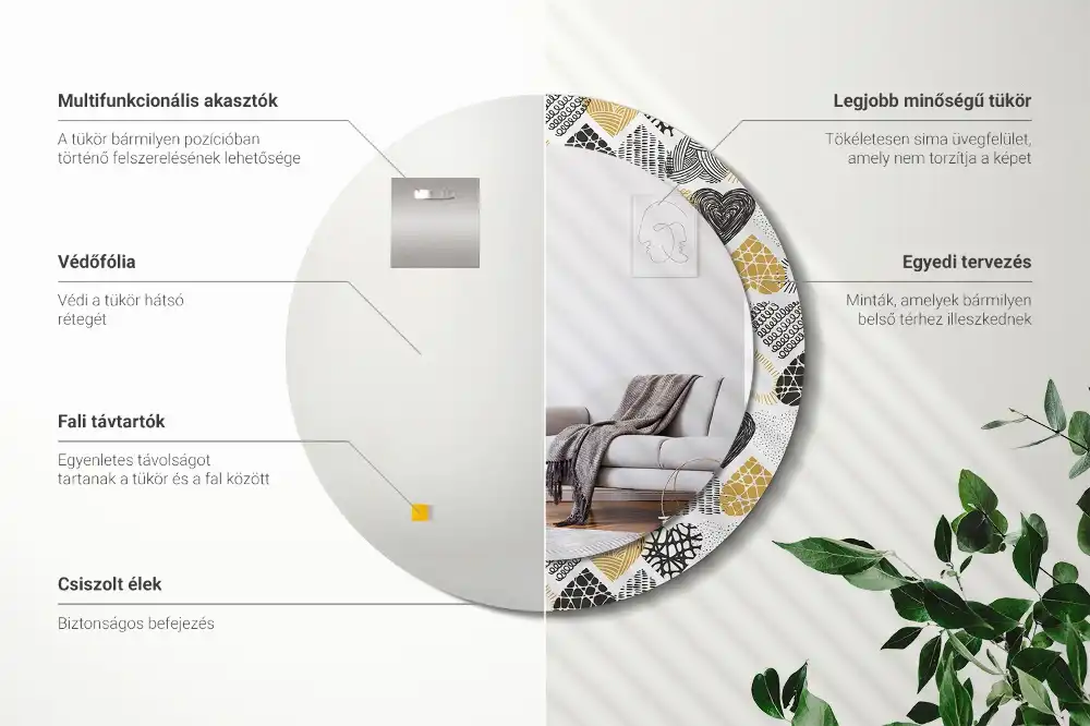 Round mirror frame with print Hearts Doodle Style