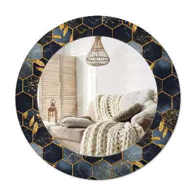 Round printed mirror Marble hexagon