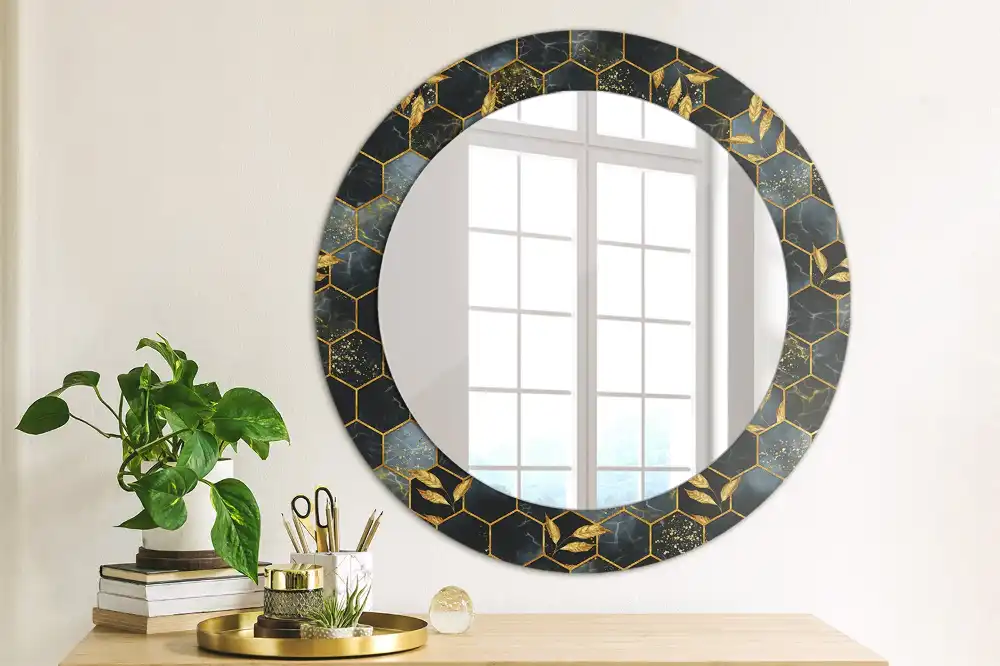 Round printed mirror Marble hexagon