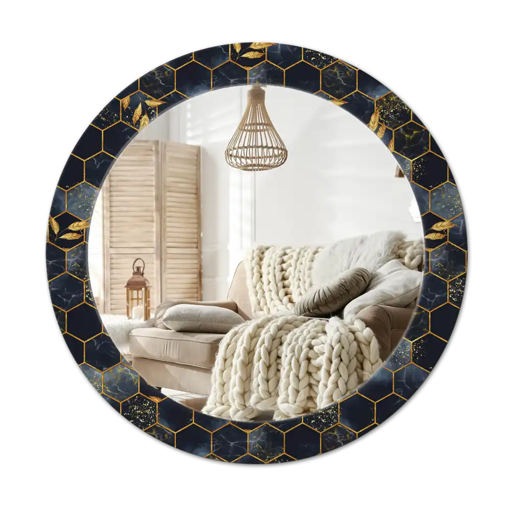 Round printed mirror Marble hexagon