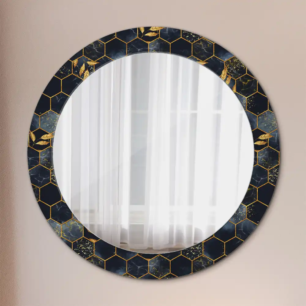 Round printed mirror Marble hexagon