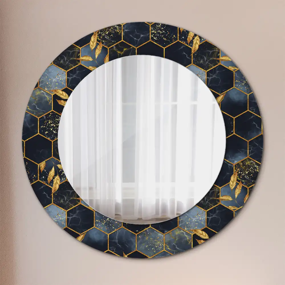 Round printed mirror Marble hexagon