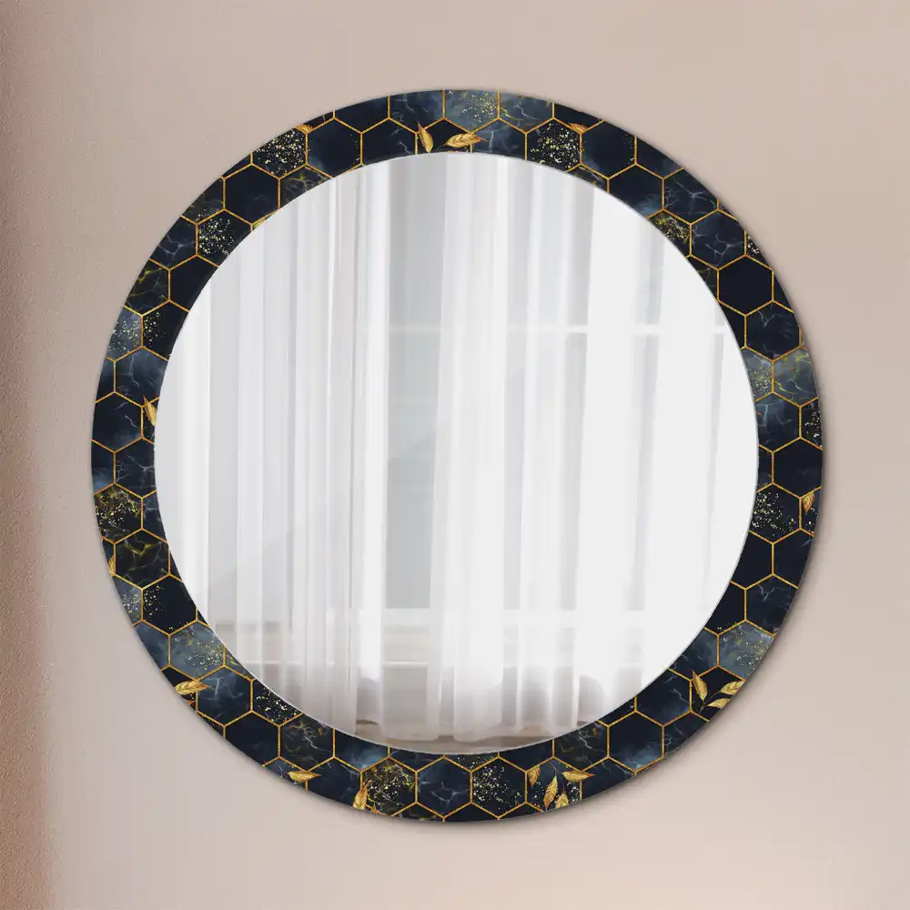 Round printed mirror Marble hexagon