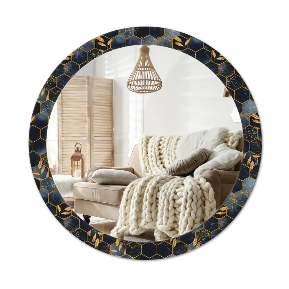 Round printed mirror Marble hexagon
