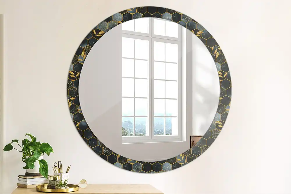 Round printed mirror Marble hexagon