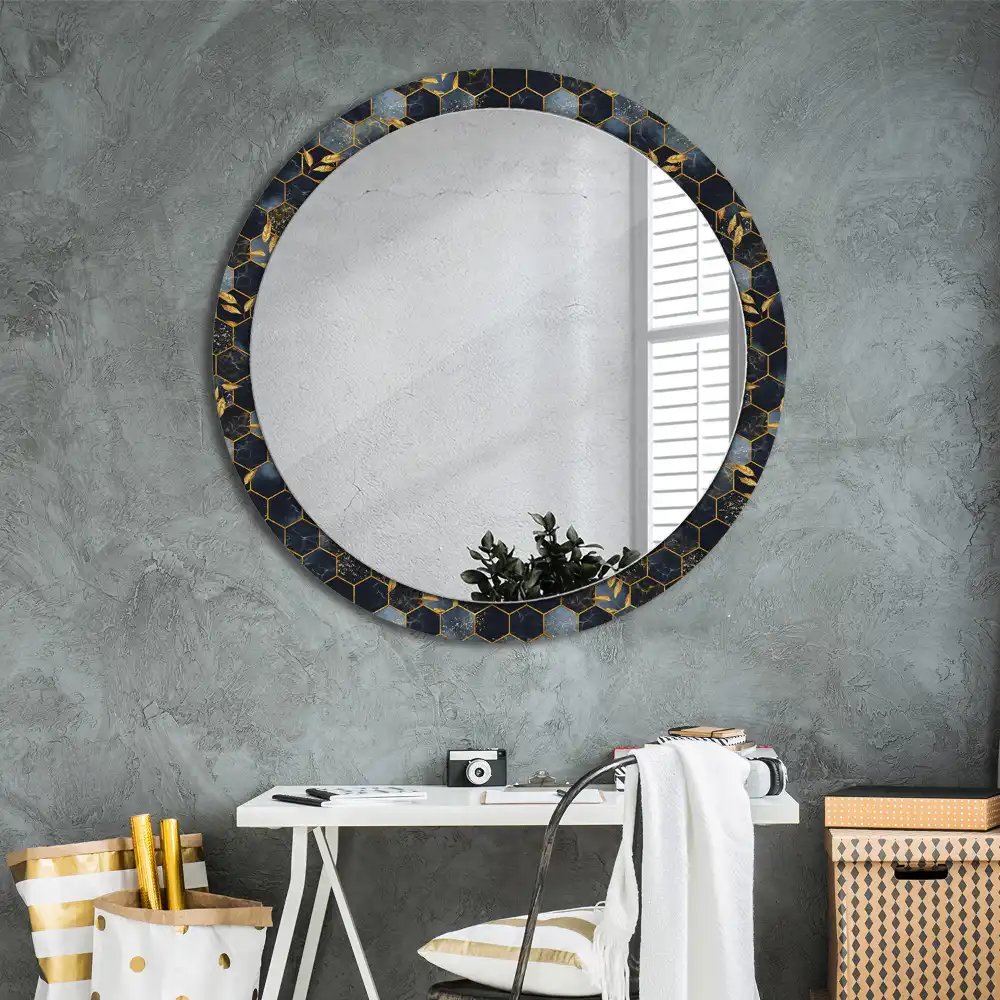 Round printed mirror Marble hexagon