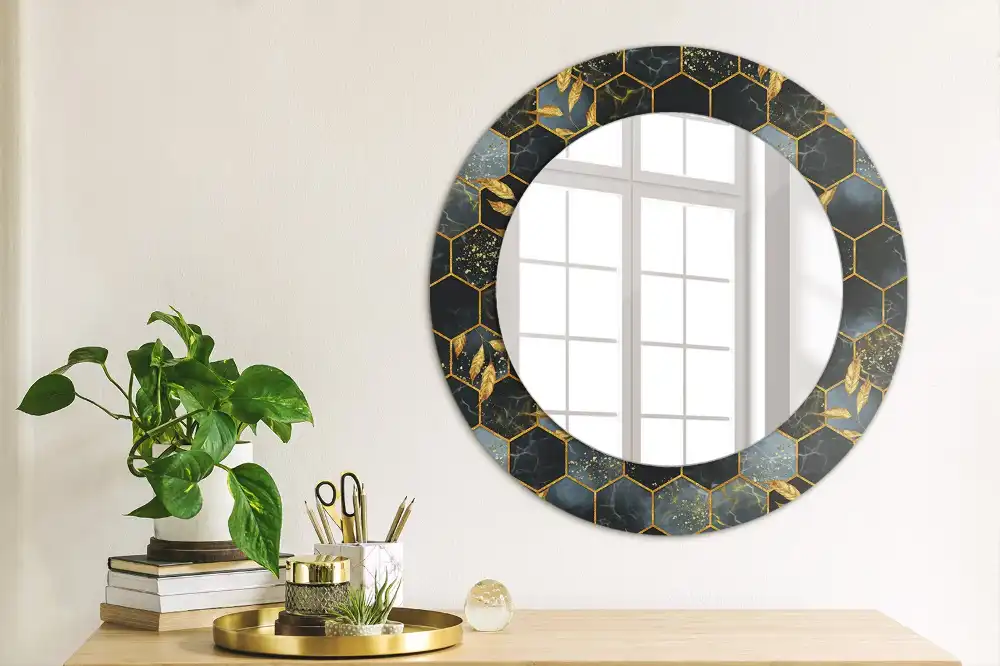 Round printed mirror Marble hexagon