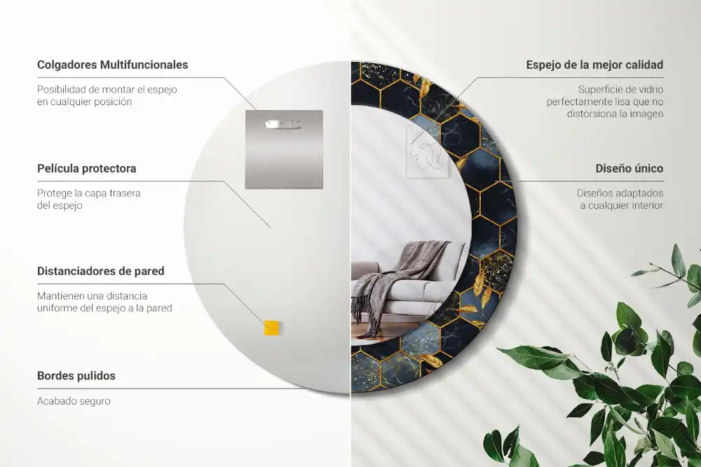 Round printed mirror Marble hexagon