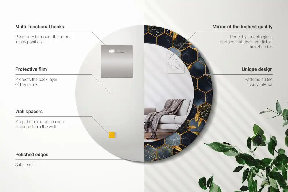 Round printed mirror Marble hexagon