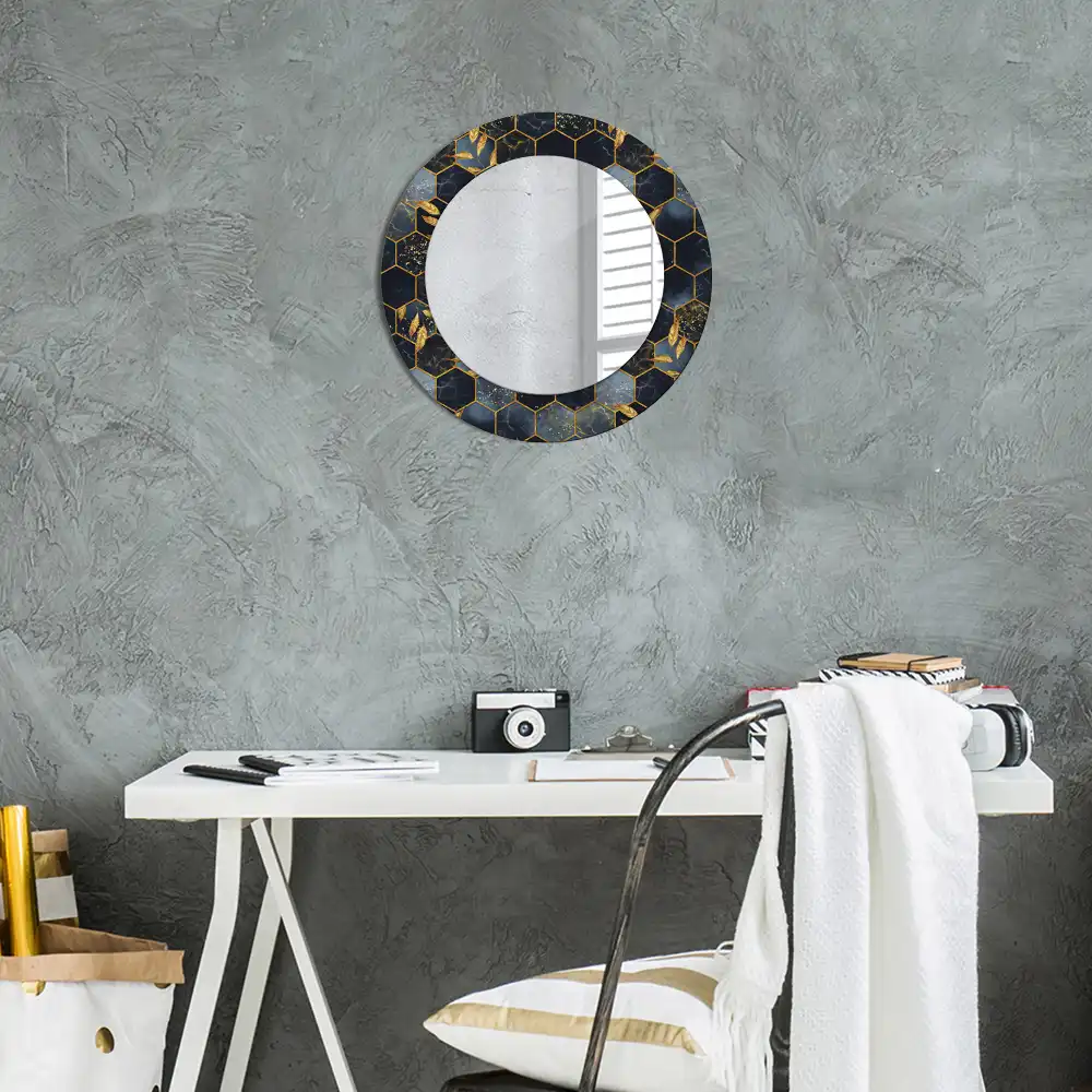 Round printed mirror Marble hexagon