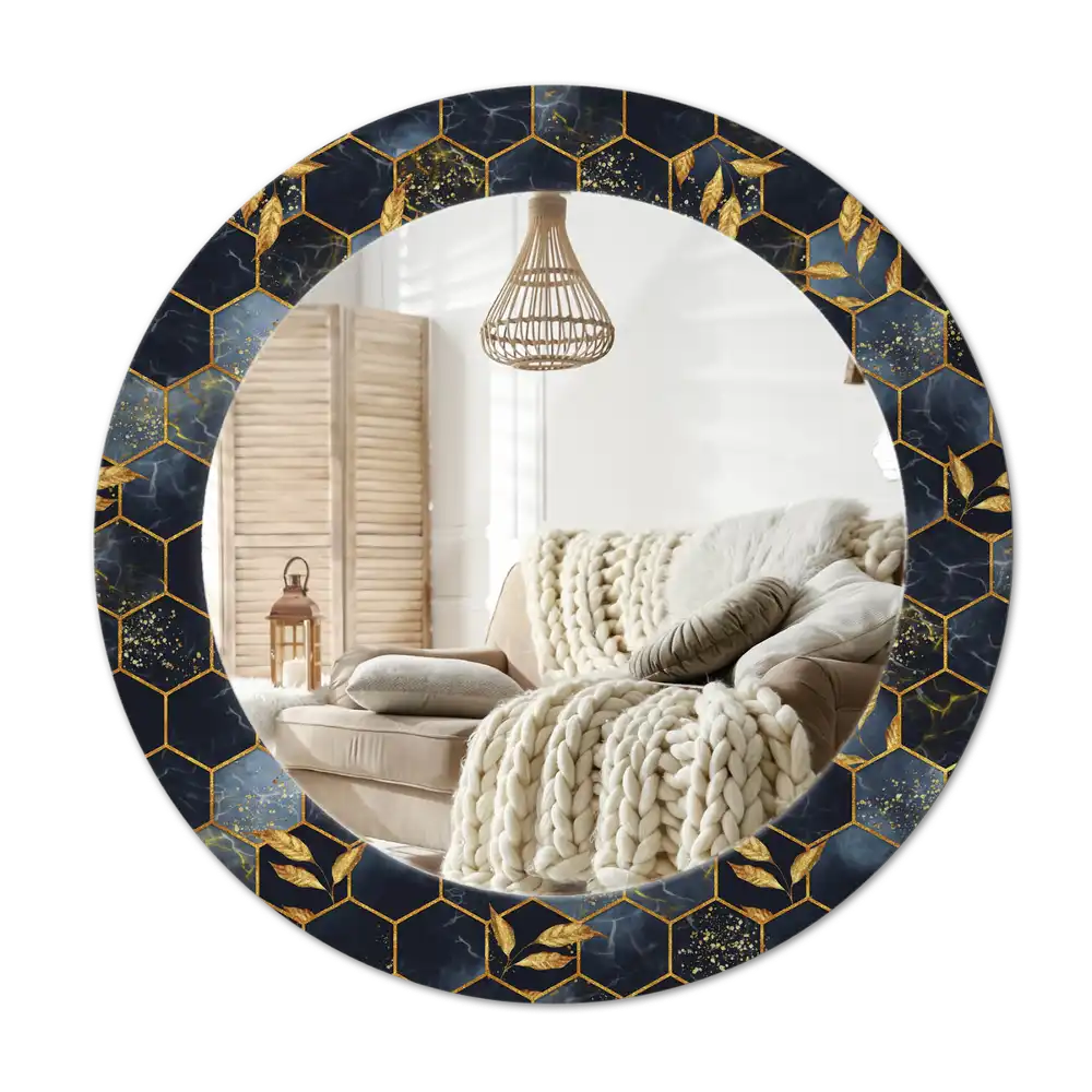 Round printed mirror Marble hexagon