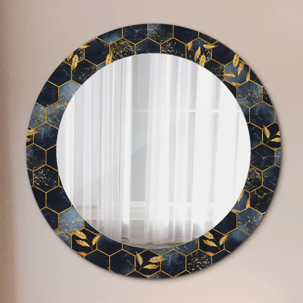 Round printed mirror Marble hexagon