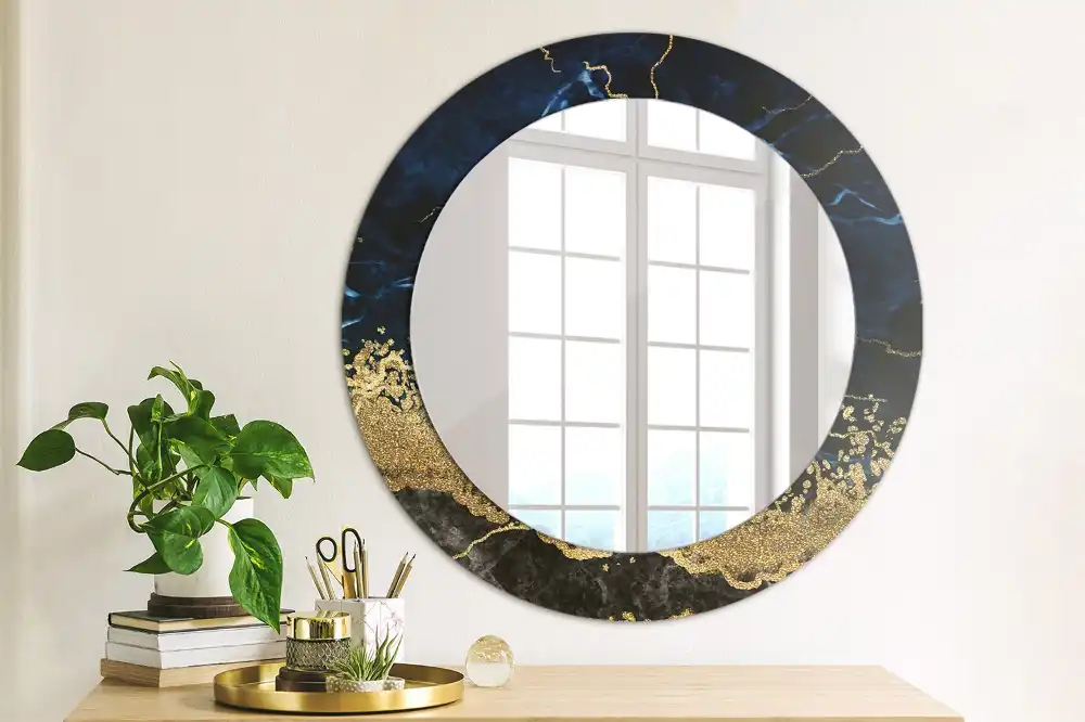 Round decorative mirror Blue marble