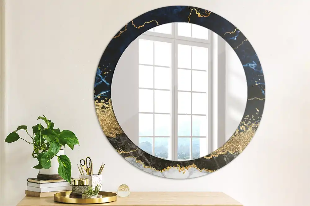 Round decorative mirror Blue marble