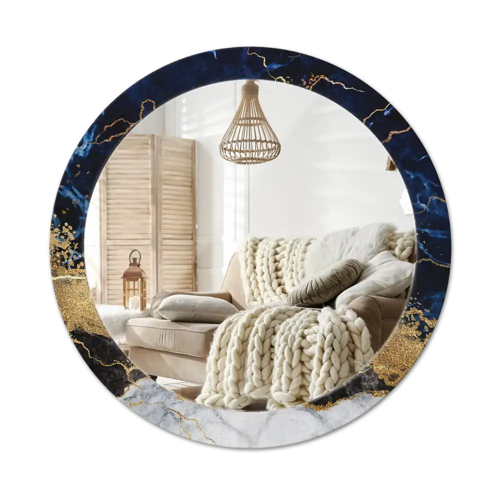 Round decorative mirror Blue marble