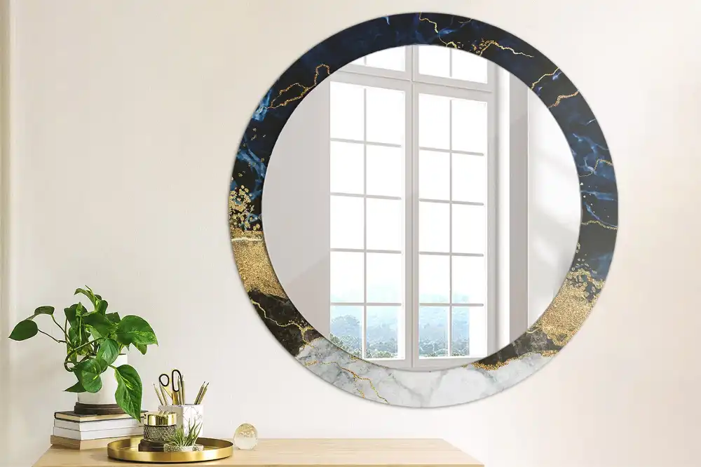 Round decorative mirror Blue marble