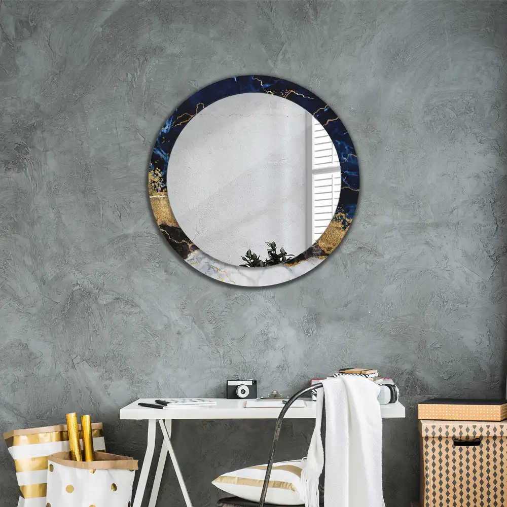 Round decorative mirror Blue marble