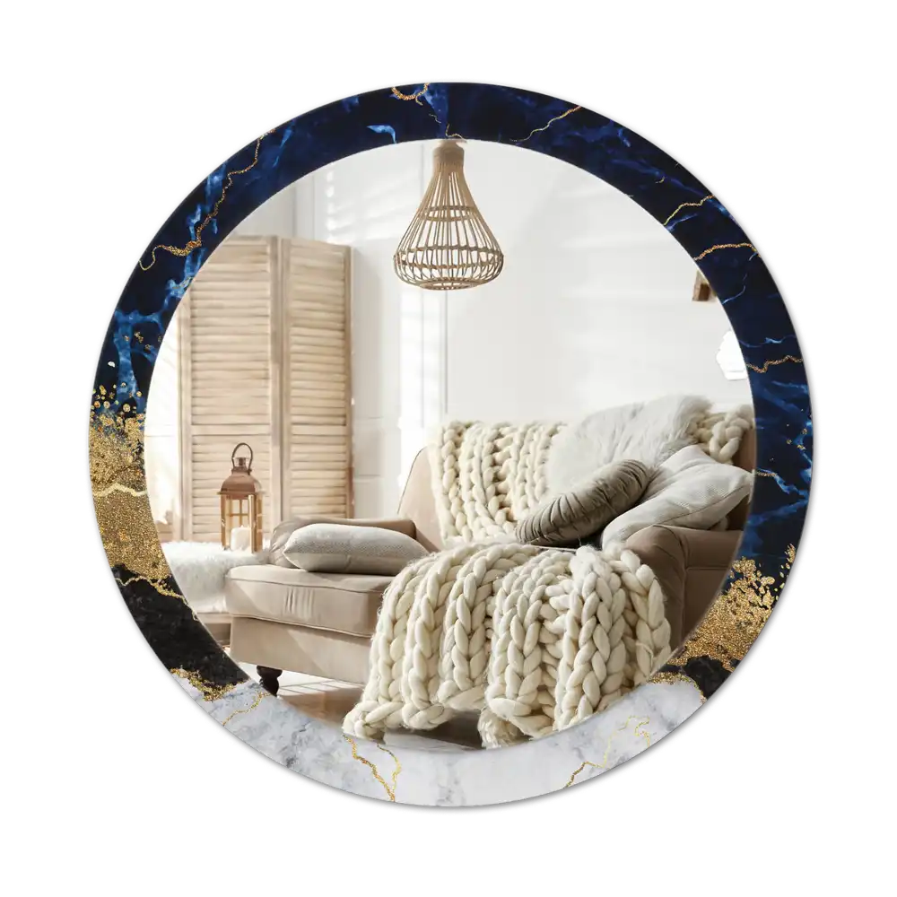 Round decorative mirror Blue marble