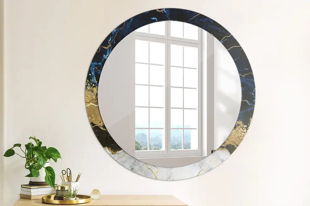 Round decorative mirror Blue marble