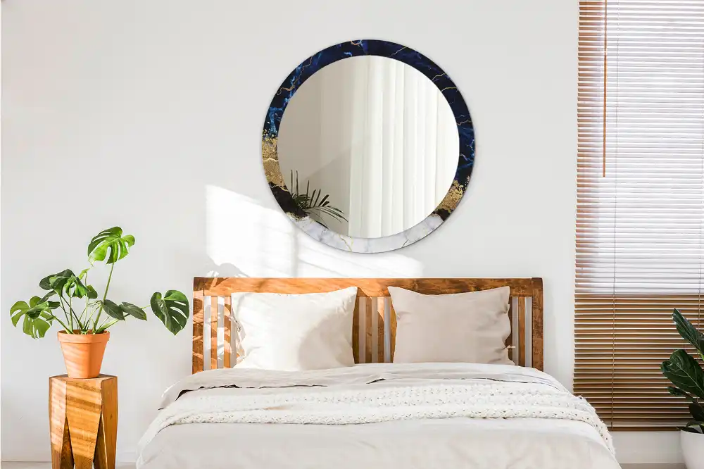 Round decorative mirror Blue marble