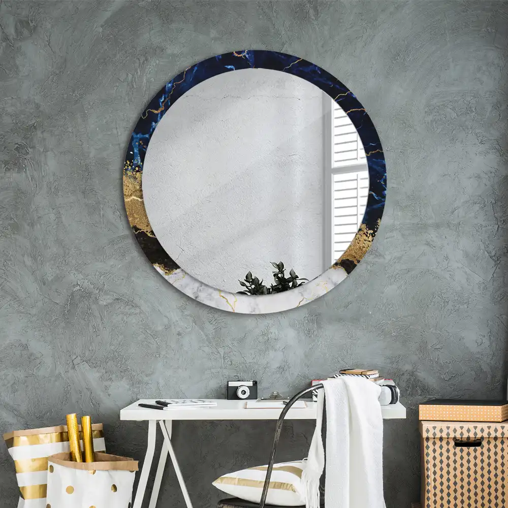 Round decorative mirror Blue marble