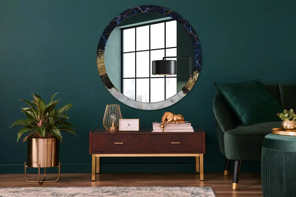 Round decorative mirror Blue marble