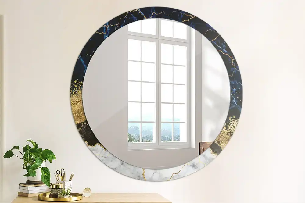 Round decorative mirror Blue marble
