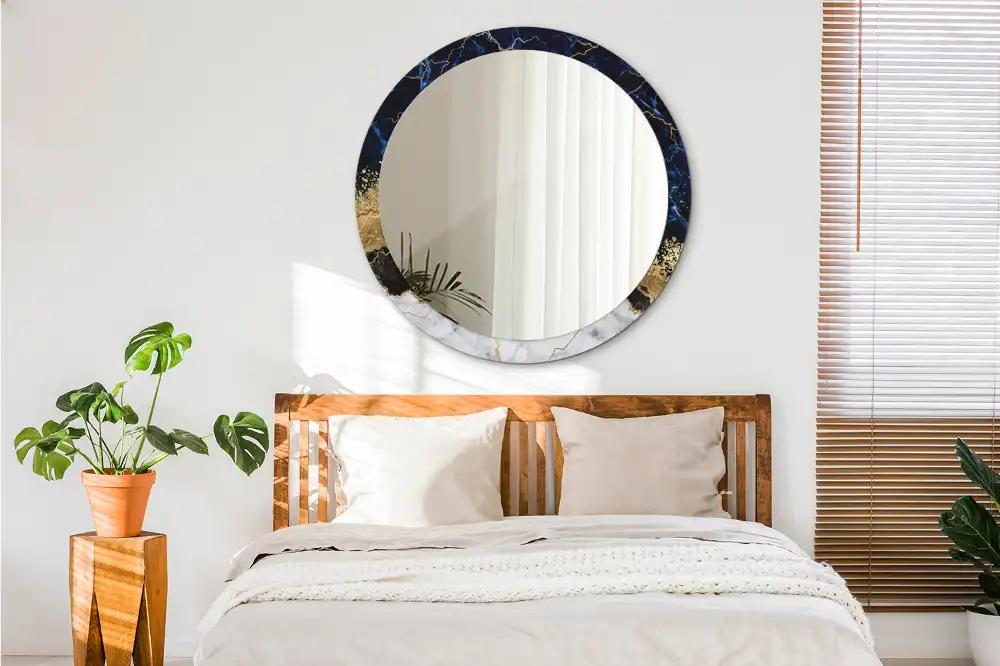 Round decorative mirror Blue marble
