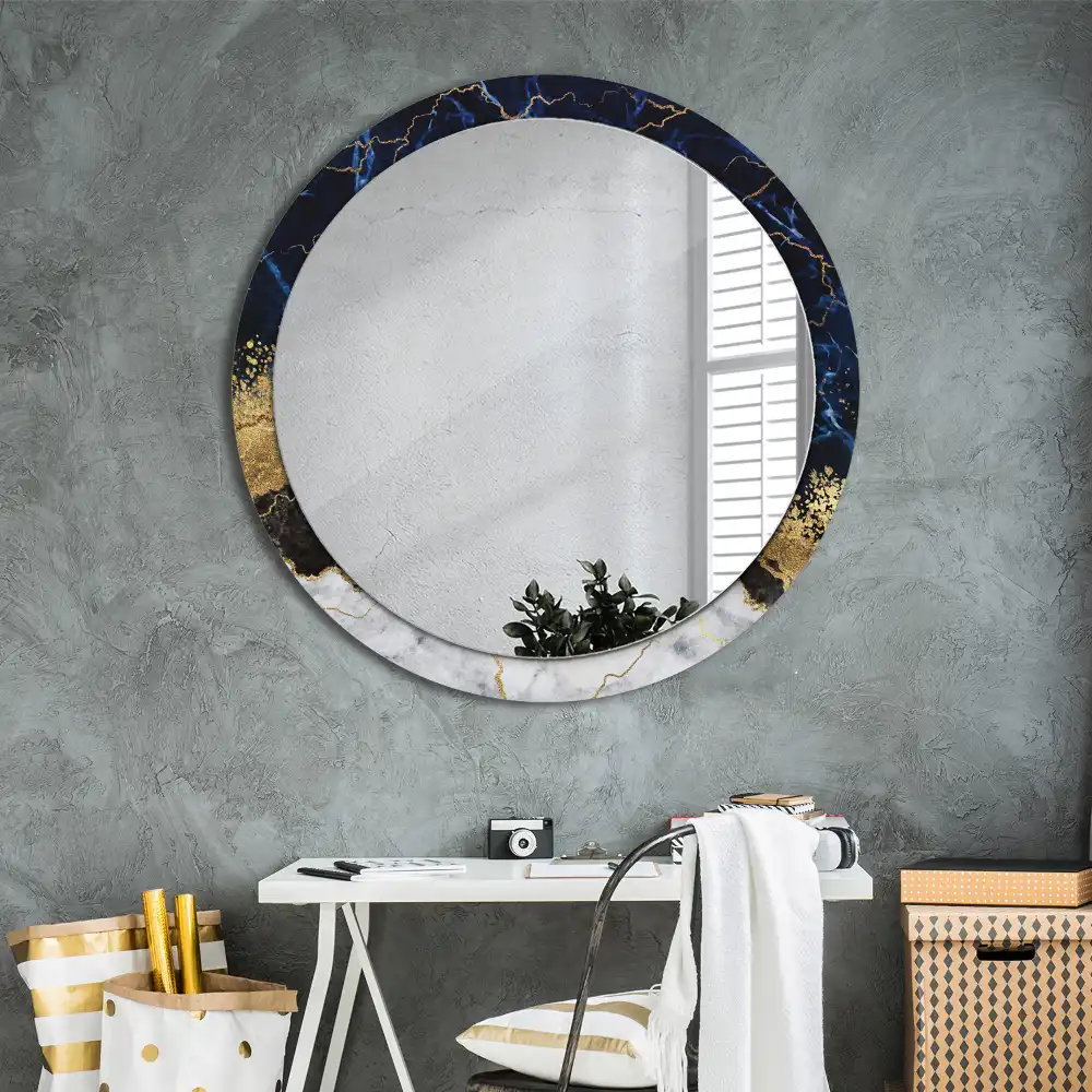 Round decorative mirror Blue marble