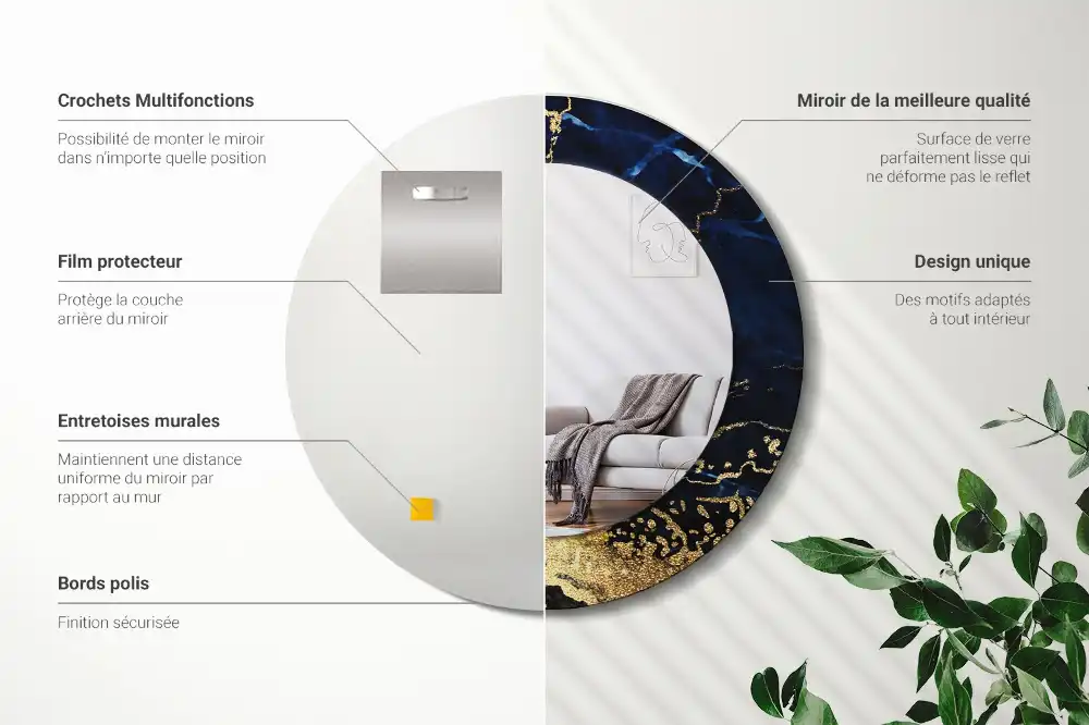 Round decorative mirror Blue marble