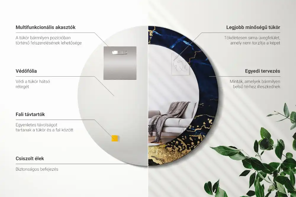 Round decorative mirror Blue marble