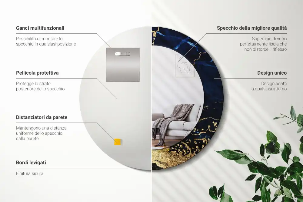 Round decorative mirror Blue marble