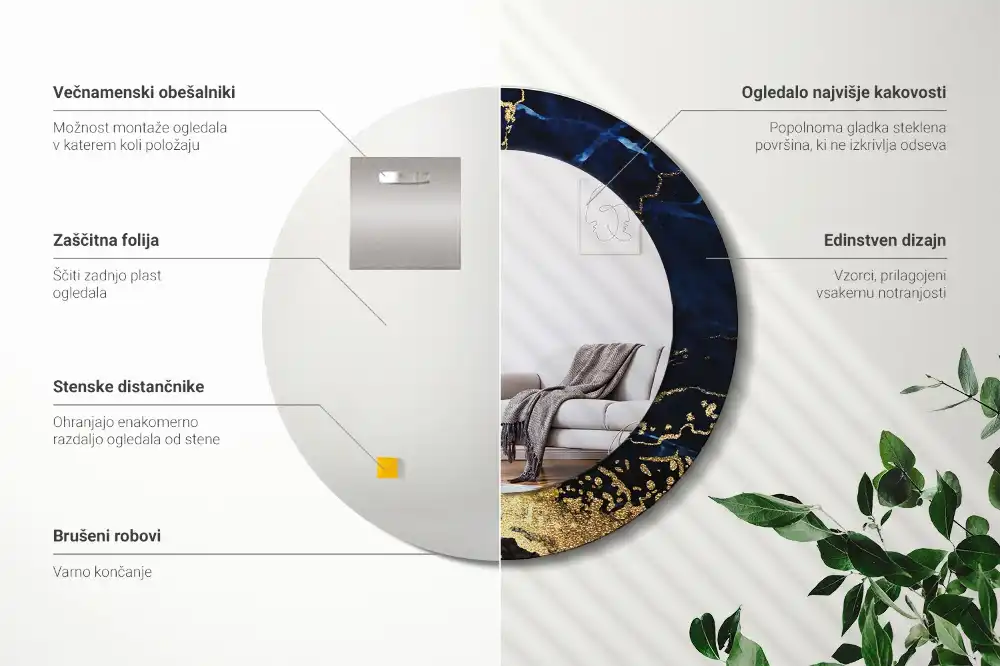 Round decorative mirror Blue marble