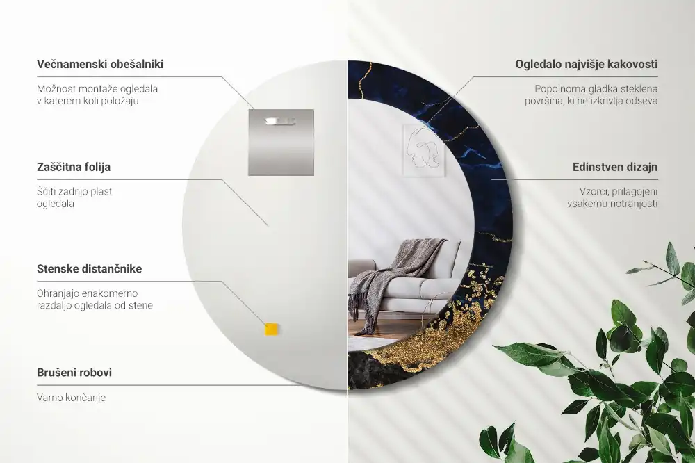 Round decorative mirror Blue marble