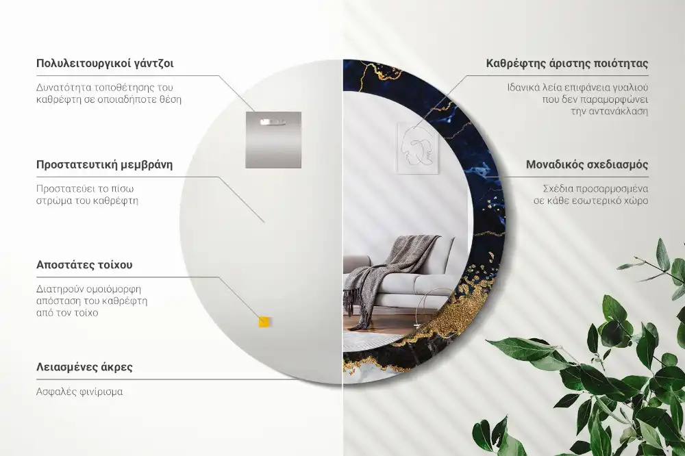 Round decorative mirror Blue marble